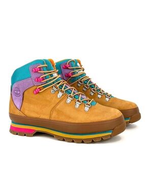 Timberland Women's Euro Hiker Waterproof boots in Wheat/Purple/Turquoise size 8